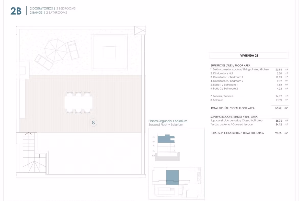 New-Build-Apartments-in-Benijofar-with-a-central-location-7 Penthouse solarium floor plan with outdoor dining area and jacuzzi for a new 2-bedroom property in Benijofar