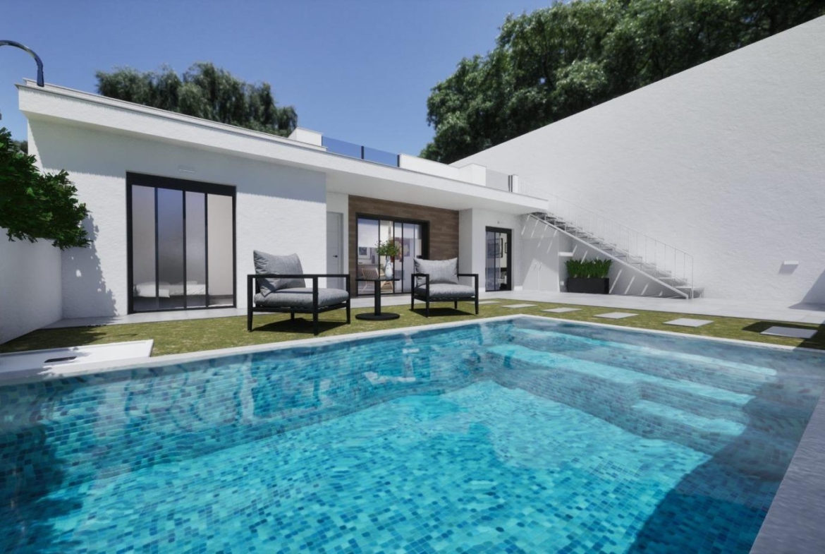 New Build Semidetached corner Villas for Sale in Torre Pacheco with Private Pool and Solarium in pueblo
