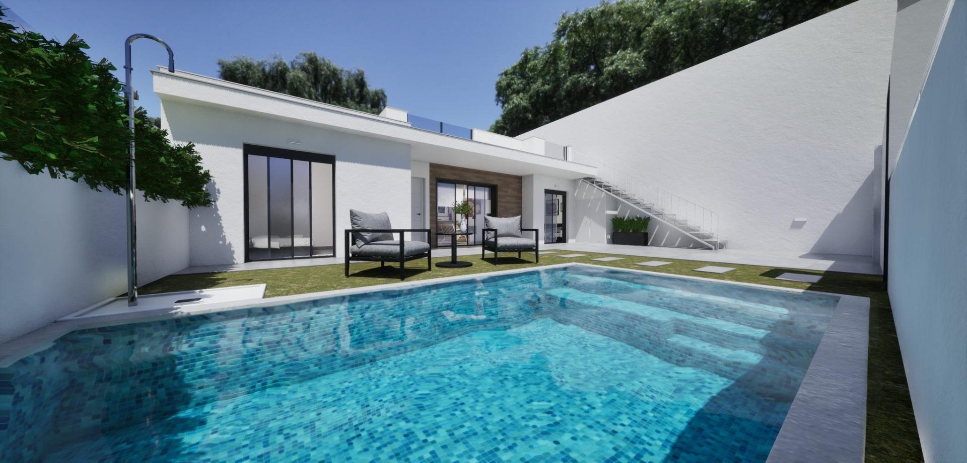 New Build Semidetached corner Villas for Sale in Torre Pacheco with Private Pool and Solarium in pueblo