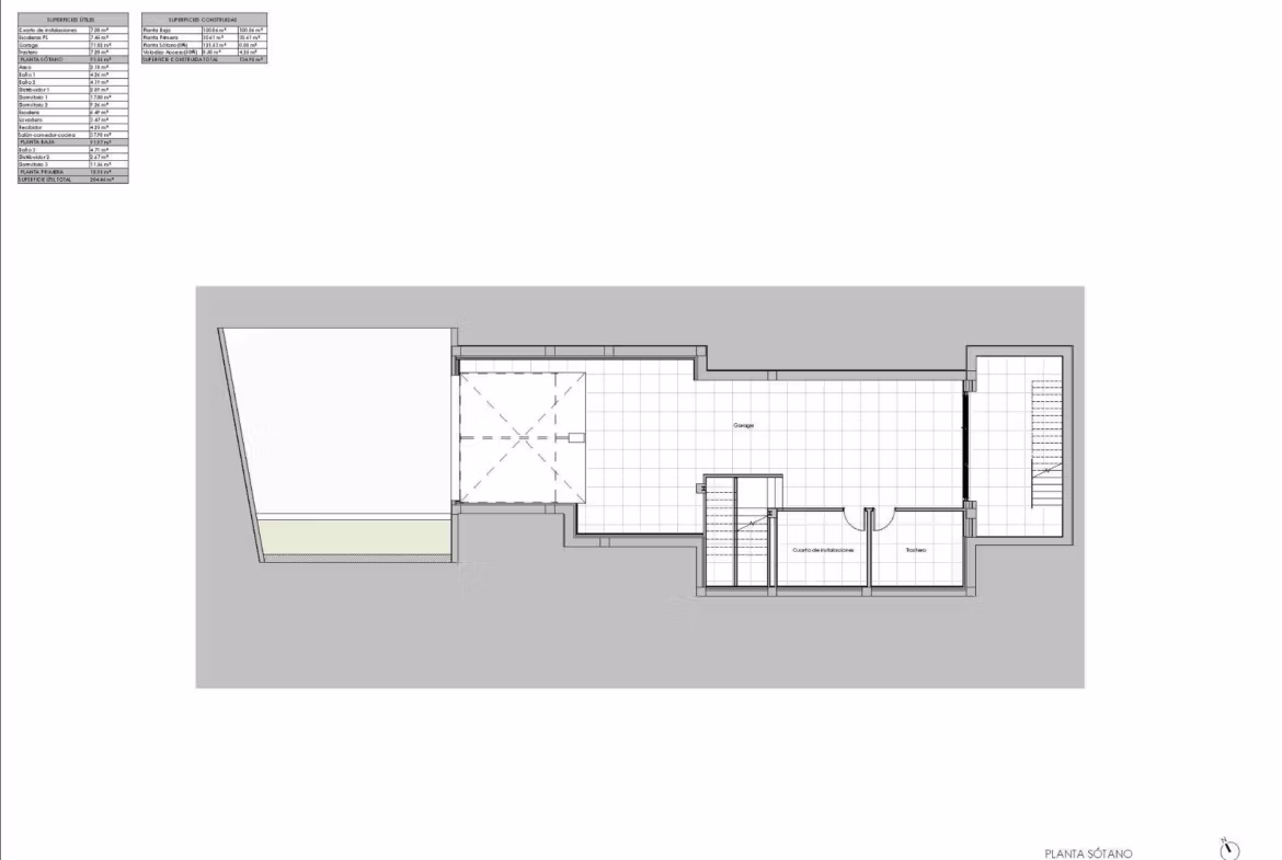Basement floor plan showing layout of rooms and stairs of luxury villa in Las Colinas Golf Resort.