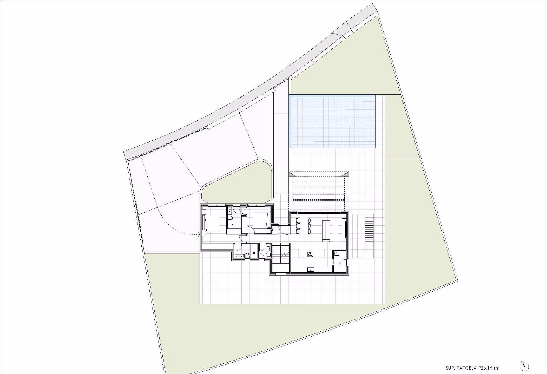 Floor plan of luxury villa with private pool and outdoor terrace in Las Colinas Golf Resort showing interior layout and garden area.