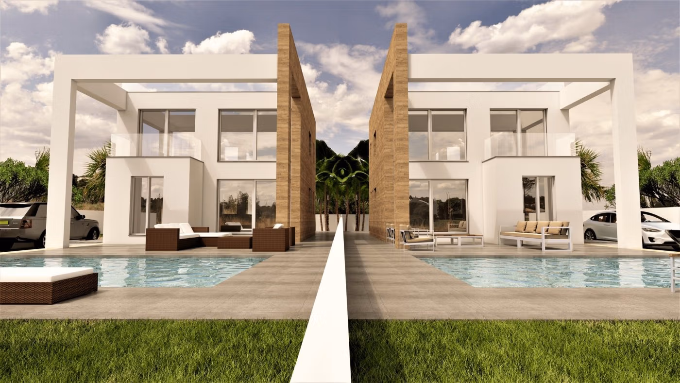 Modern 4-bedroom villa with sleek private pools and spacious terraces in sunlit Torreblanca, Torrevieja.