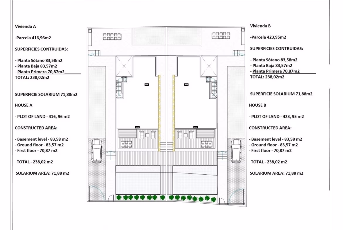Modern floor plan showcasing spacious 4-bedroom villa with basement and private pool in Torreblanca, Torrevieja.