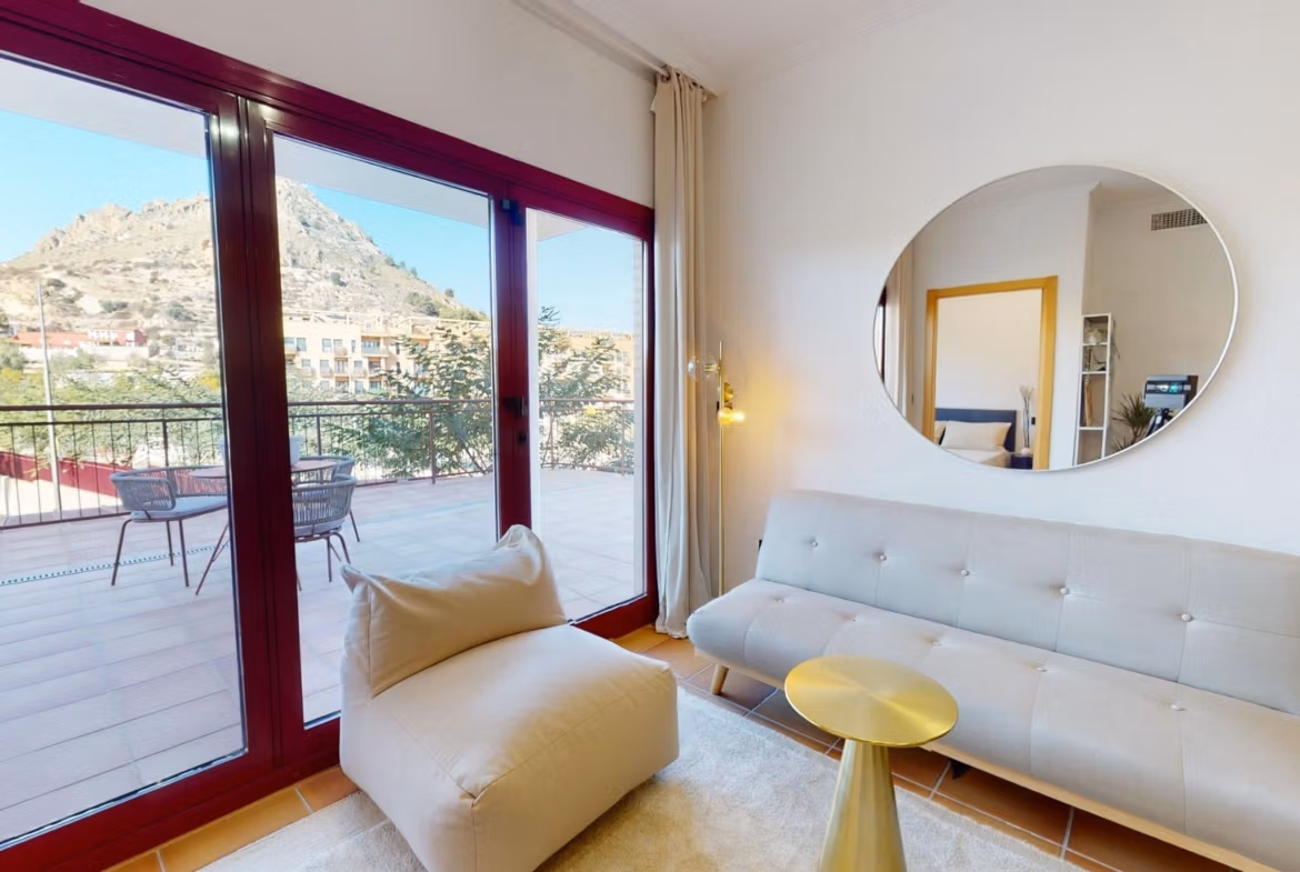 Bright and modern 1-bedroom apartment in Villanueva del Rio Segura with spacious terrace and scenic mountain views near Archena.