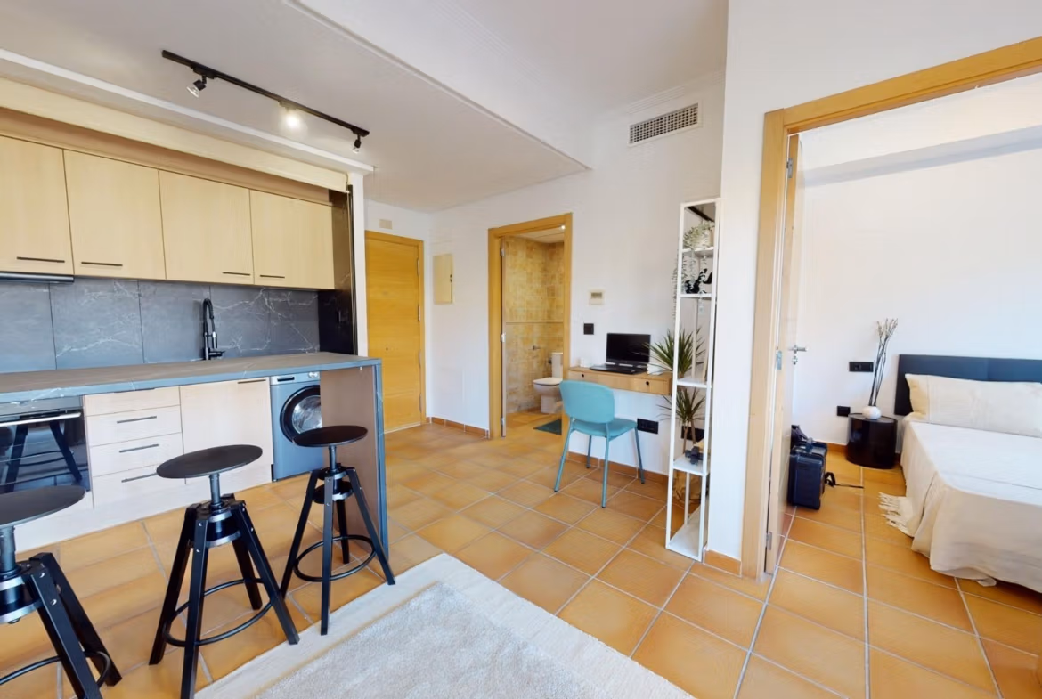 Bright and modern key-ready 1-bedroom apartment with open kitchen and cozy bedroom in Villanueva del Rio Segura near Archena.