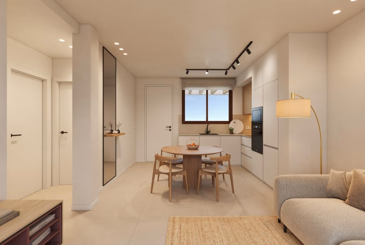 Bright open-plan living and dining area in exclusive new build bungalow with modern kitchen in San Pedro del Pinatar