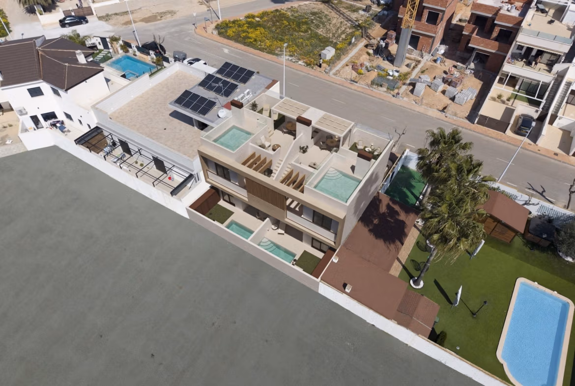 Modern exclusive new build bungalows with private pools and rooftop terraces in sunny San Pedro del Pinatar.