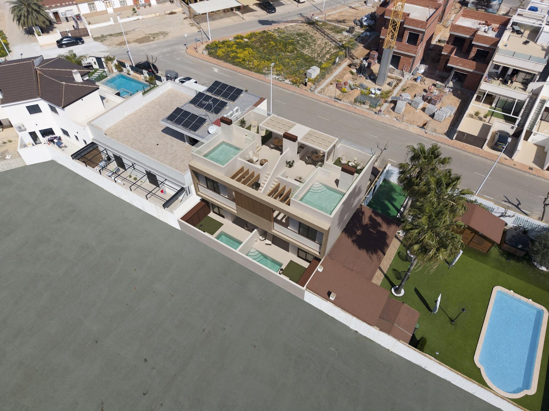 Modern exclusive new build bungalows with private pools and rooftop terraces in sunny San Pedro del Pinatar.