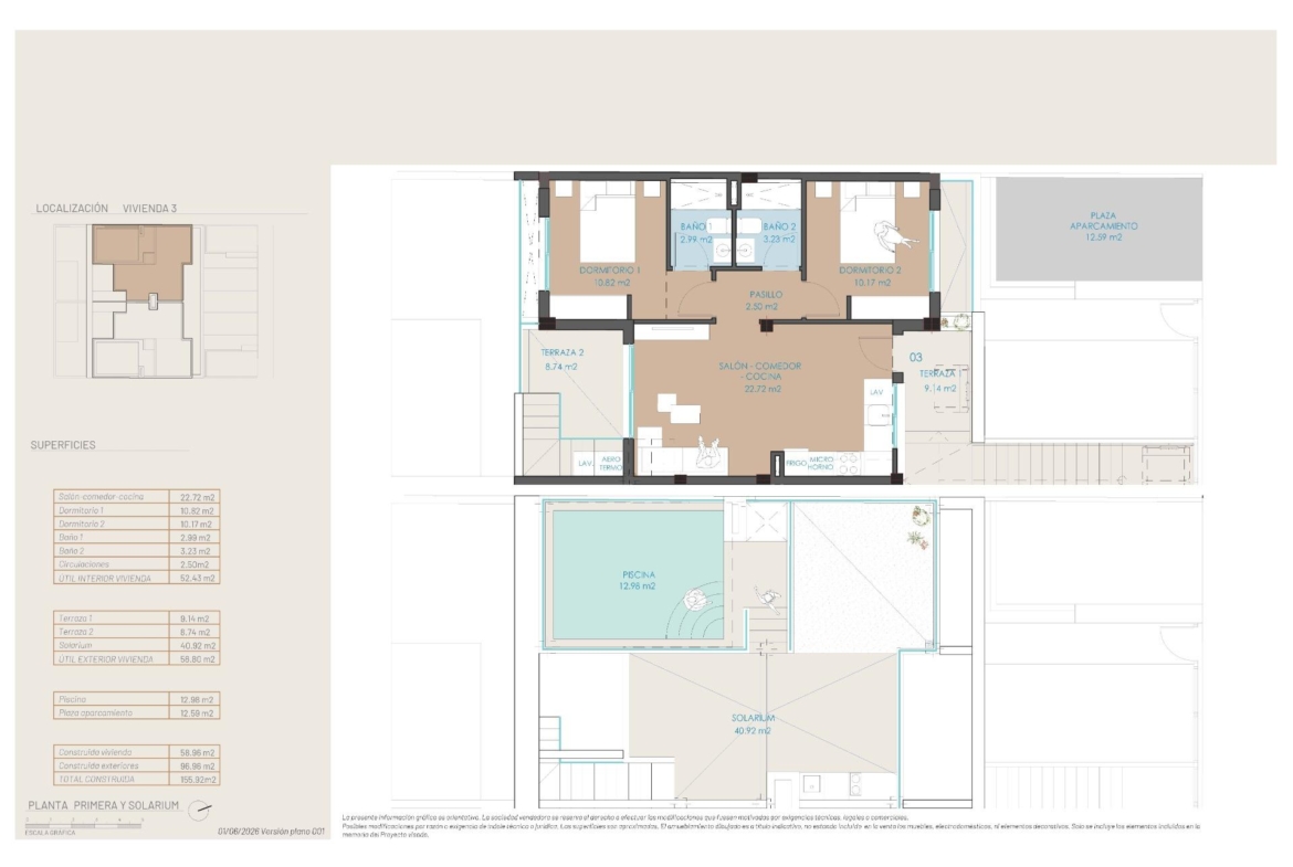Modern exclusive new build bungalow floor plan in San Pedro del Pinatar featuring spacious living areas and a private pool terrace.