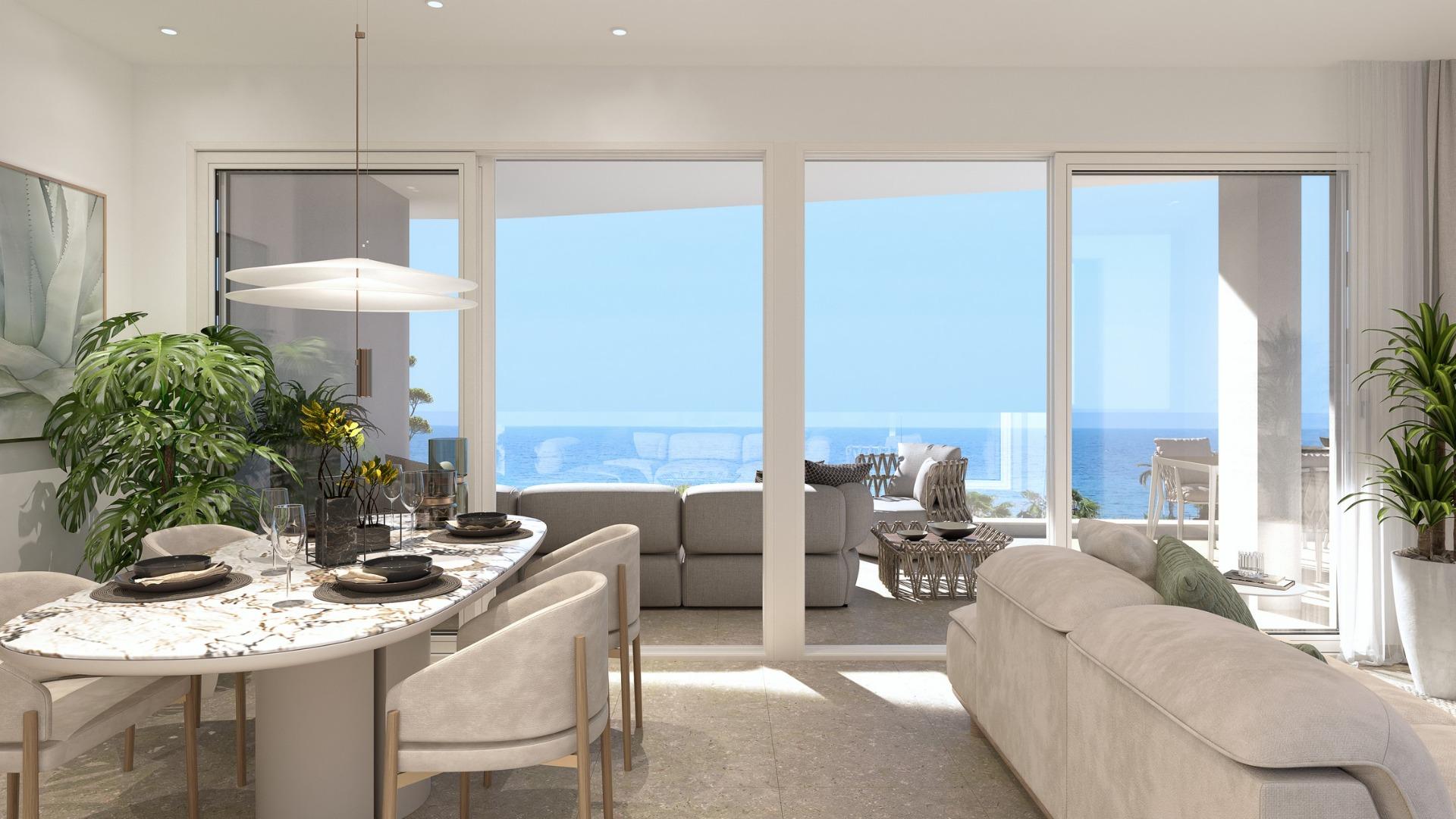 Bright, modern ground floor 2-bedroom tourist apartment in Mil Palmeras with sun-drenched open-plan living and panoramic sea views.