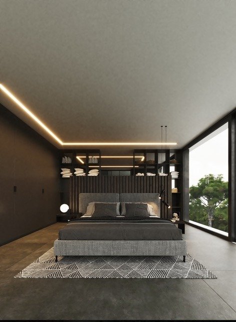 LUXURY-NEW-BUILD-VILLA-IN-ALTEA-19 Modern sun-drenched bedroom with floor-to-ceiling windows in luxury new build villa in Altea