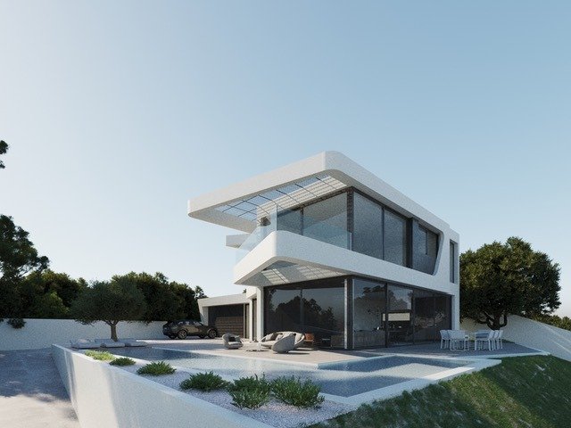 LUXURY-NEW-BUILD-VILLA-IN-ALTEA-2 Modern luxury new build villa in Altea with spacious terrace, floor-to-ceiling windows, and sleek architectural design