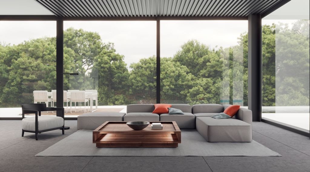 LUXURY-NEW-BUILD-VILLA-IN-ALTEA-7 Bright modern living room with floor-to-ceiling windows and sleek furniture in luxury new build villa in Altea.