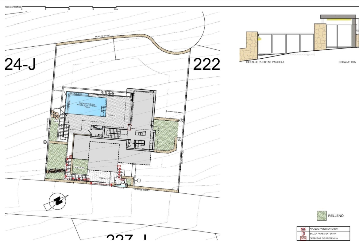 Detailed architectural floor plan of a luxury new build villa in Cumbre del Sol featuring a private pool and landscaped terraces.