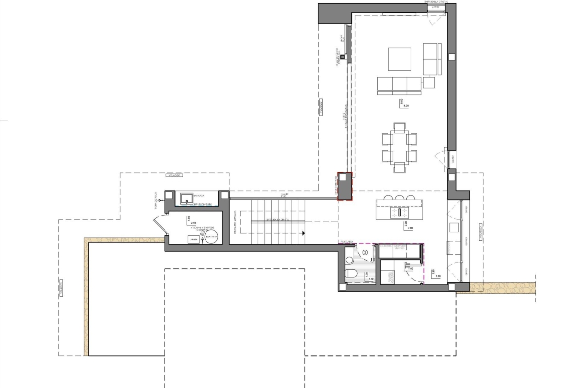 Modern open-plan living and dining layout with elegant kitchen in luxury new build villa in Cumbre del Sol