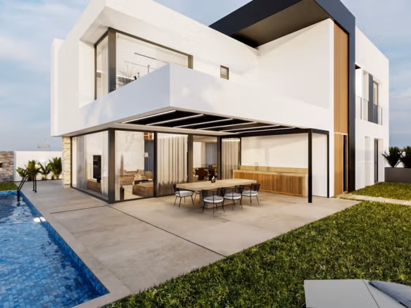 Modern luxury 4-bedroom villa in La Zenia with a private pool, spacious terrace, and sleek garage in Orihuela Costa.