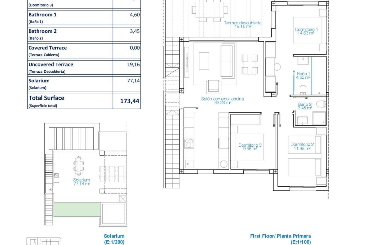 Spacious floor plan of exclusive 3-bedroom penthouse with large solarium and sea views in Torre de la Horadada Phase 2