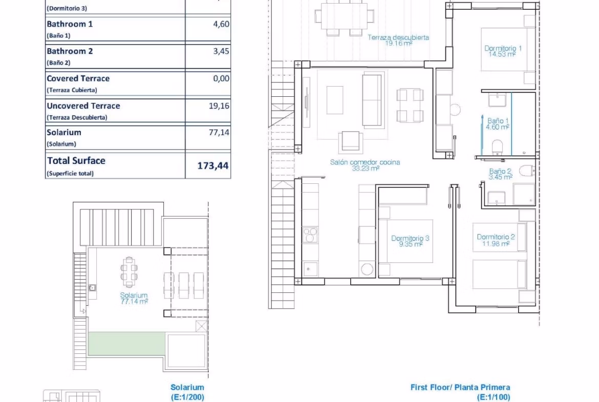 Spacious floor plan of exclusive 3-bedroom penthouse with large solarium and sea views in Torre de la Horadada Phase 2