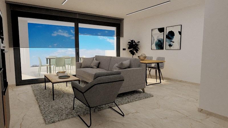 Bright, modern living room with sleek furnishings and panoramic sea views from the exclusive 3-bedroom penthouse in Torre de la Horadada