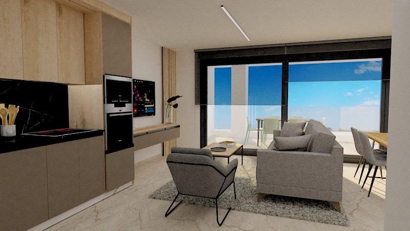 Bright modern open-plan living area with sleek kitchen and panoramic sea views in luxury 3-bedroom penthouse, Torre de la Horadada
