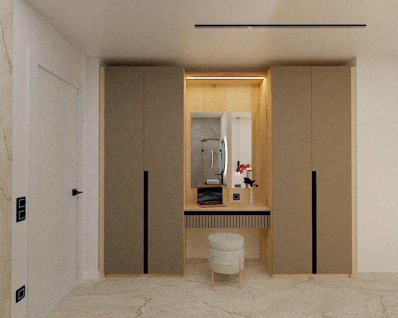 Elegant built-in wardrobe with modern vanity area in a sleek 3-bedroom ground floor apartment in Torre de la Horadada.