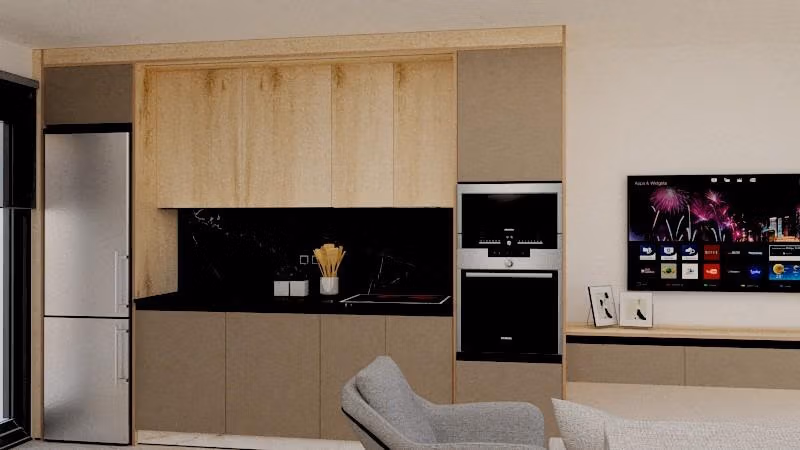 Modern, sleek kitchen with high-end appliances in the exclusive 3-bedroom penthouse of Torre de la Horadada Phase 2.