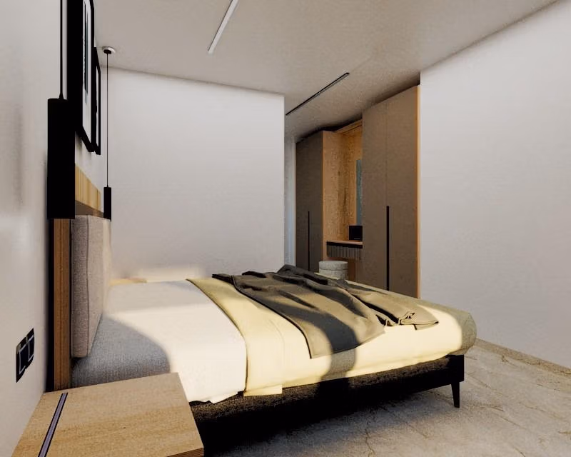Bright and modern bedroom with minimalist design in exclusive 3-bedroom penthouse, Torre de la Horadada Phase 2.