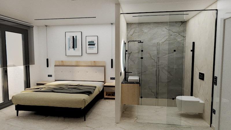 Bright modern bedroom with sleek ensuite bathroom in elegant new build penthouse in Torre de la Horadada near the beach