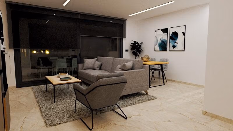 Modern, elegant living room with sleek furniture in exclusive 3-bedroom penthouse, Torre de la Horadada Phase 2.