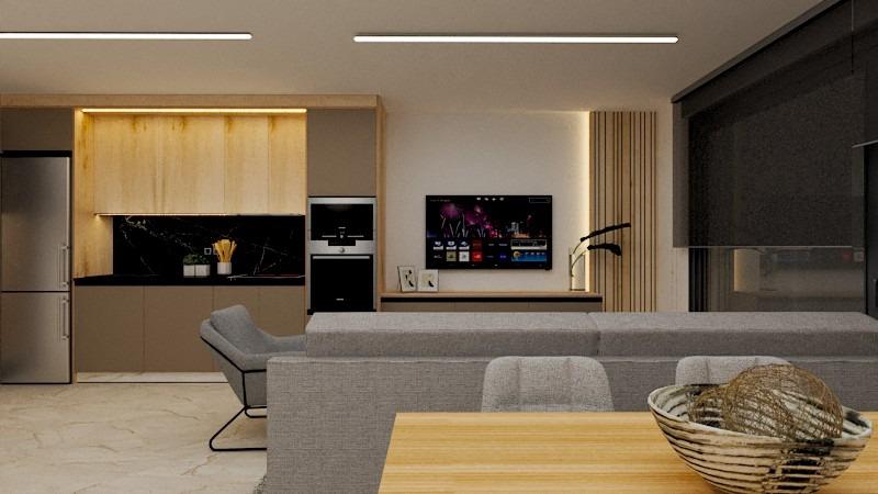 Modern open-plan living and kitchen area in a spacious 3-bedroom apartment with large terrace in Torre de la Horadada near the beach