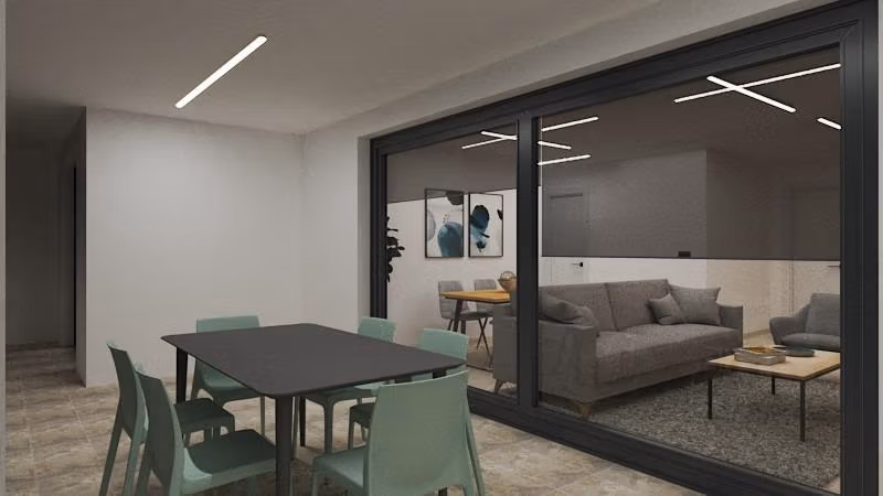 Modern dining area with sleek table and chairs adjacent to bright lounge in exclusive 3-bedroom penthouse, Torre de la Horadada Phase 2