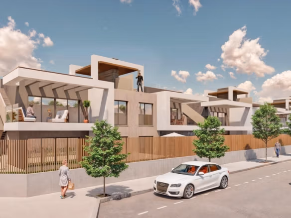 Moderne, ruime nieuwbouwappartementen met 3 slaapkamers, grote terrassen en elegante witte gevels in Torre de la Horadada, vlak bij het strand