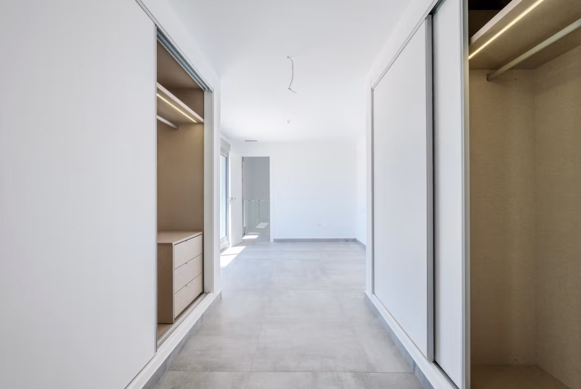 Bright, modern walk-in closet with sleek built-in wardrobes in a stunning 4-bedroom villa with golf views in Algorfa, La Finca.