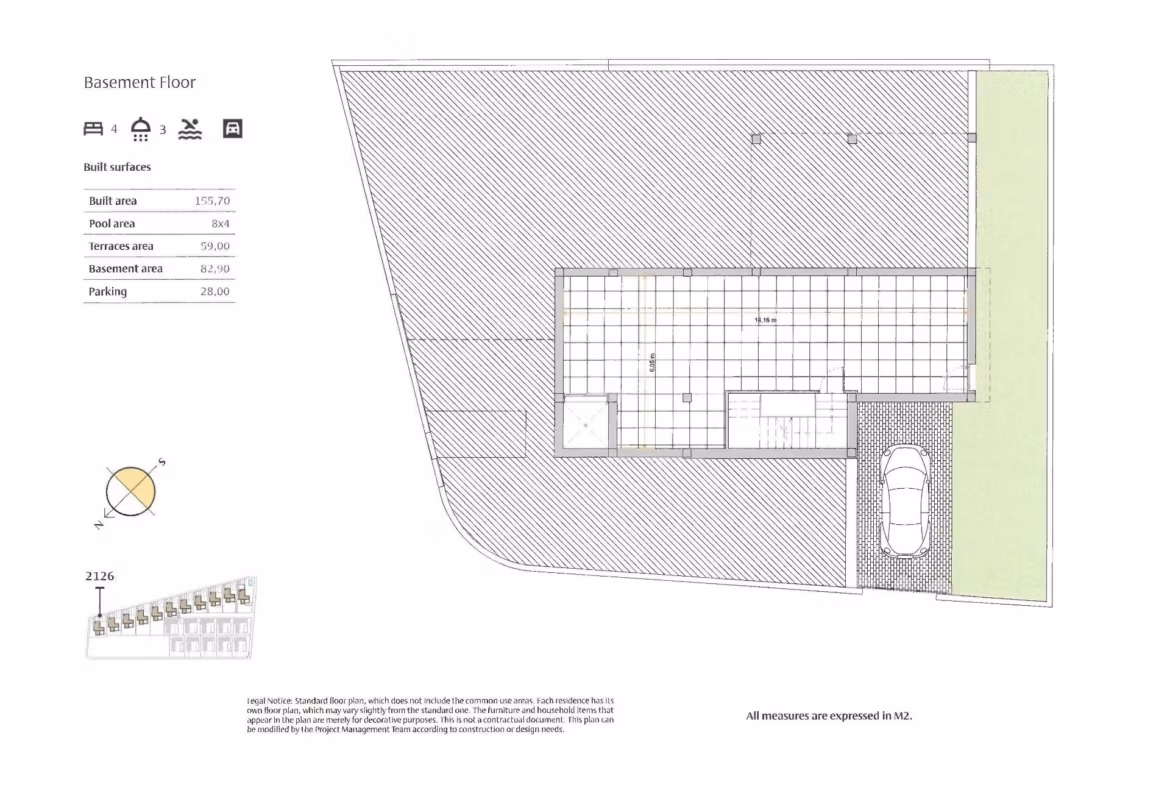 Spacious basement floor plan of luxury 4-bedroom villa in Algorfa, La Finca with private parking and versatile living space