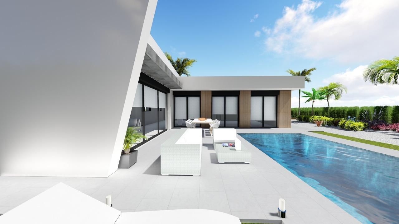 Sleek modern 3-bedroom villa in Calasparra featuring a private pool, spacious sunlit terrace, and lush landscaped gardens.