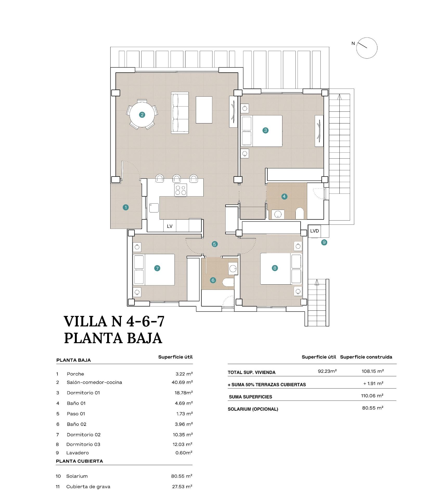 Open-plan ground floor layout of spacious luxury 5-bedroom villa in Polop de la Marina with modern kitchen and bright living area.