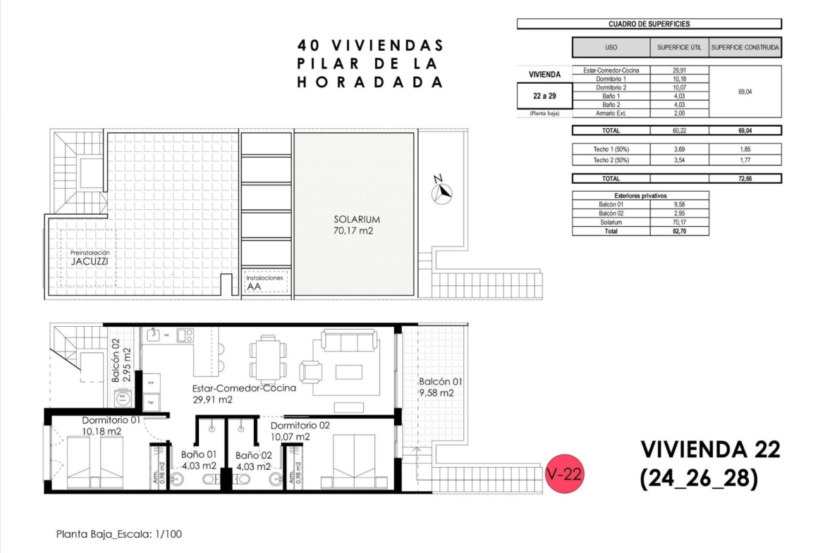 Modern-New-Build-Bungalows-for-Sale-in-Pilar-de-la-Horadada-23 Spacious modern bungalow floor plan with solarium and jacuzzi, showcasing elegant open-plan living in Pilar de la Horadada.