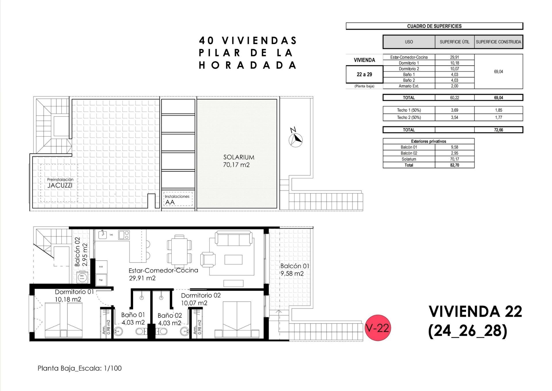 Modern-New-Build-Bungalows-for-Sale-in-Pilar-de-la-Horadada-23 Spacious modern bungalow floor plan with solarium and jacuzzi, showcasing elegant open-plan living in Pilar de la Horadada.