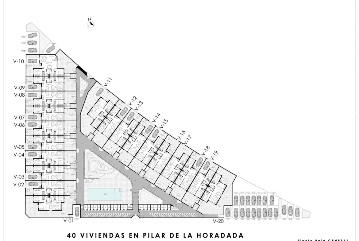 Modern-New-Build-Bungalows-for-Sale-in-Pilar-de-la-Horadada-24 Detailed floor plan showcasing layout of modern new build bungalows with spacious poolside terraces in Pilar de la Horadada