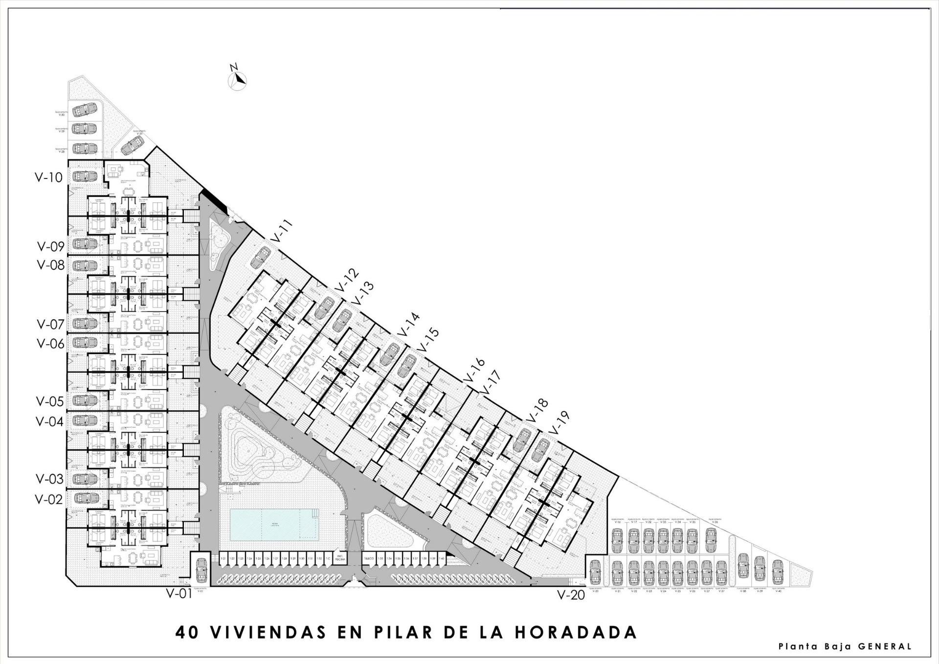 Modern-New-Build-Bungalows-for-Sale-in-Pilar-de-la-Horadada-24 Detailed floor plan showcasing layout of modern new build bungalows with spacious poolside terraces in Pilar de la Horadada