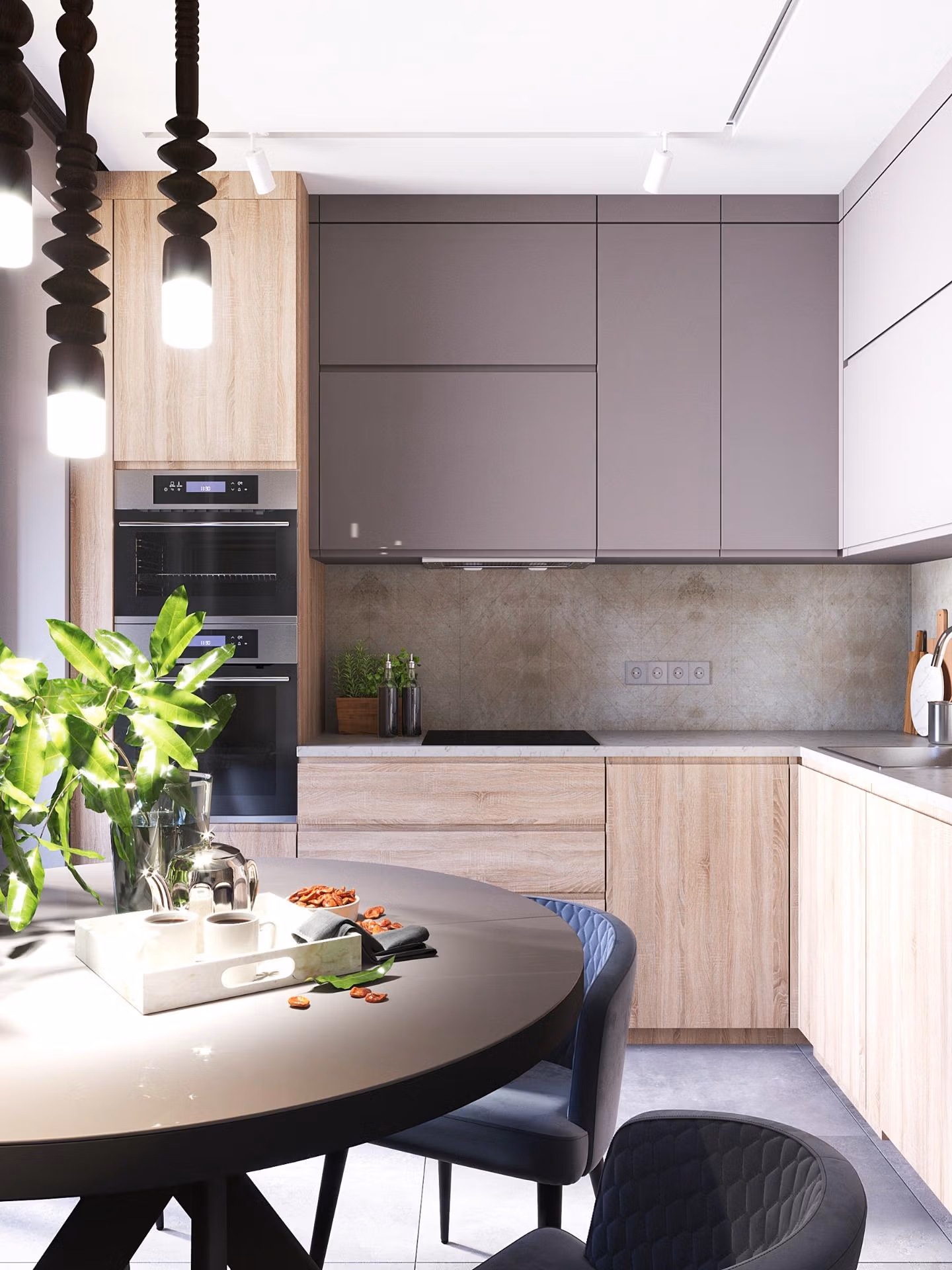 Modern-New-Build-Villas-in-Finestrat-with-Private-Pool-Near-Benidorm-17 Bright modern kitchen with sleek cabinetry and dining area in energy-efficient 3-bedroom villa in Finestrat, Benidorm