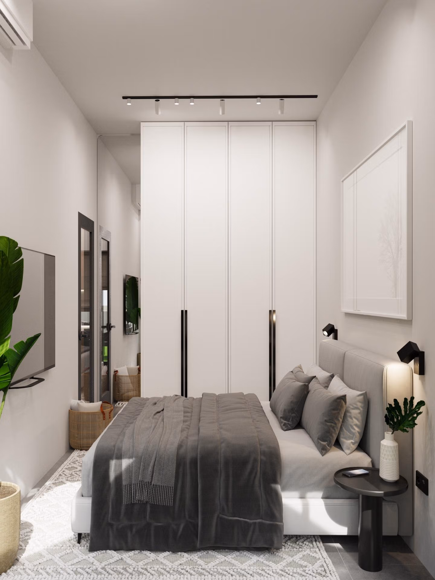 Modern-New-Build-Villas-in-Finestrat-with-Private-Pool-Near-Benidorm-20 Bright, modern bedroom with sleek wardrobe and soft textiles in an energy-efficient 3-bedroom villa in Finestrat, Benidorm.