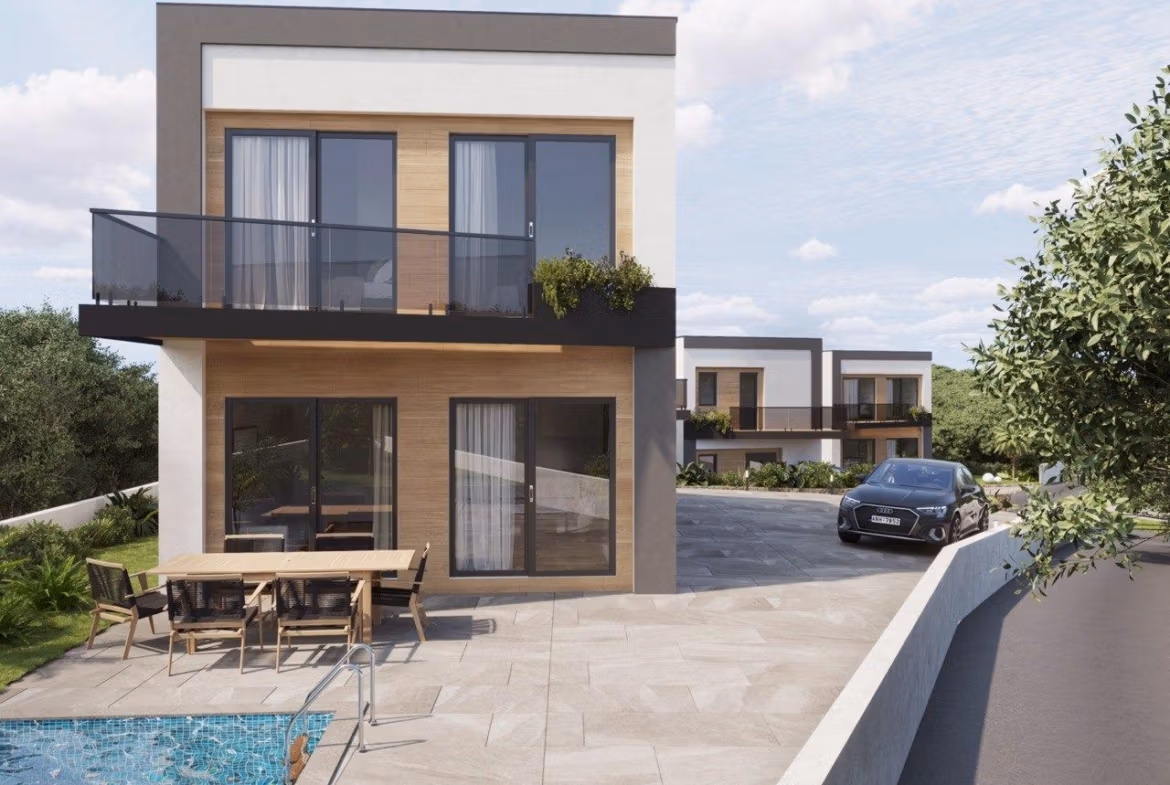 Modern-New-Build-Villas-in-Finestrat-with-Private-Pool-Near-Benidorm-4 Modern energy-efficient 3-bedroom villa in Finestrat with sleek balcony, private pool, and sunlit spacious terrace.