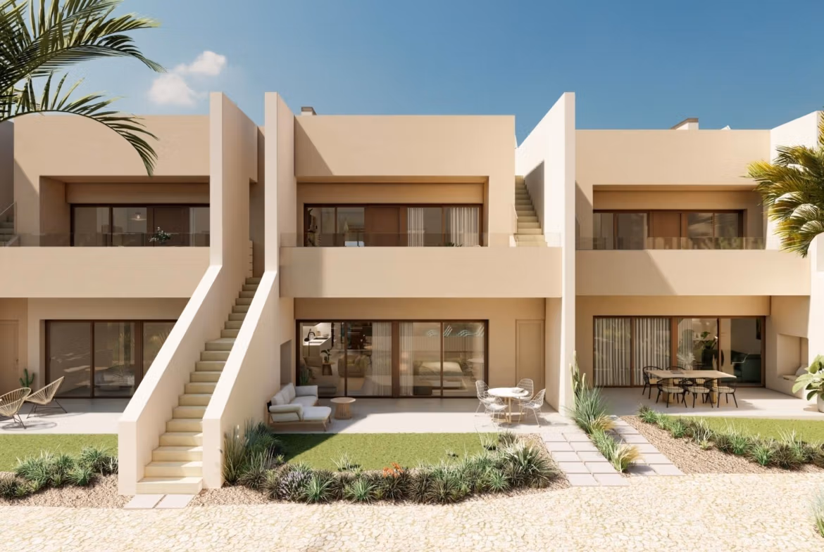 Modern, sun-drenched 3-bedroom ground floor bungalow with private garden in upscale Roda Golf, San Javier.
