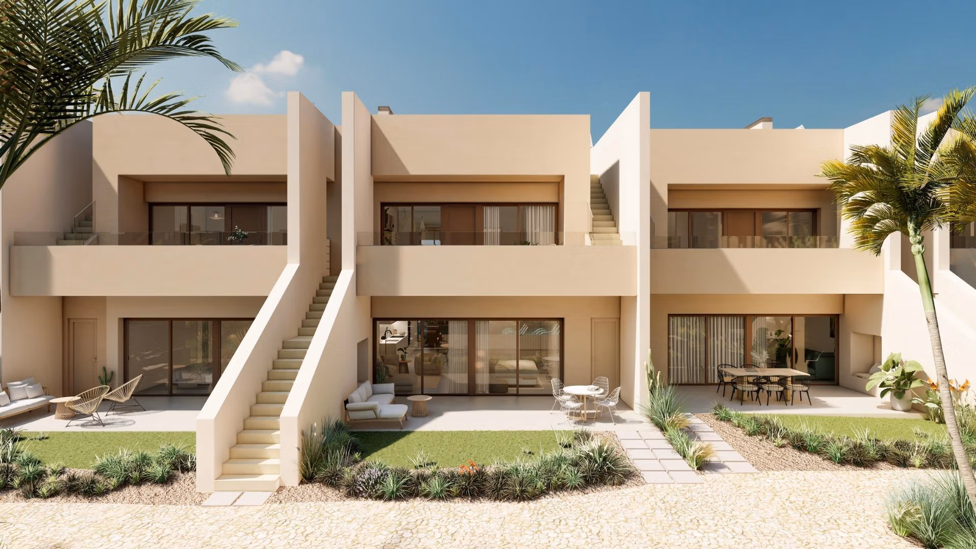 Modern, sun-drenched 3-bedroom ground floor bungalow with private garden in upscale Roda Golf, San Javier.