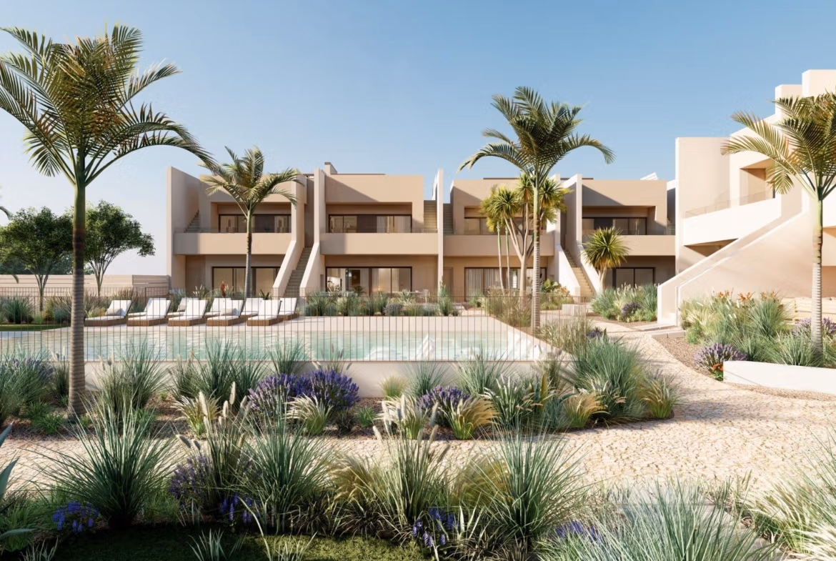 Sun-drenched modern 3-bedroom ground floor bungalow with private garden and pool in Roda Golf, San Javier.