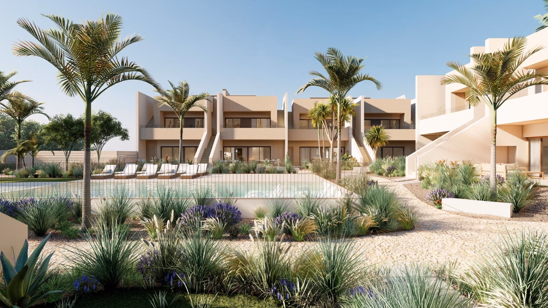 Sun-drenched modern 3-bedroom ground floor bungalow with private garden and pool in Roda Golf, San Javier.