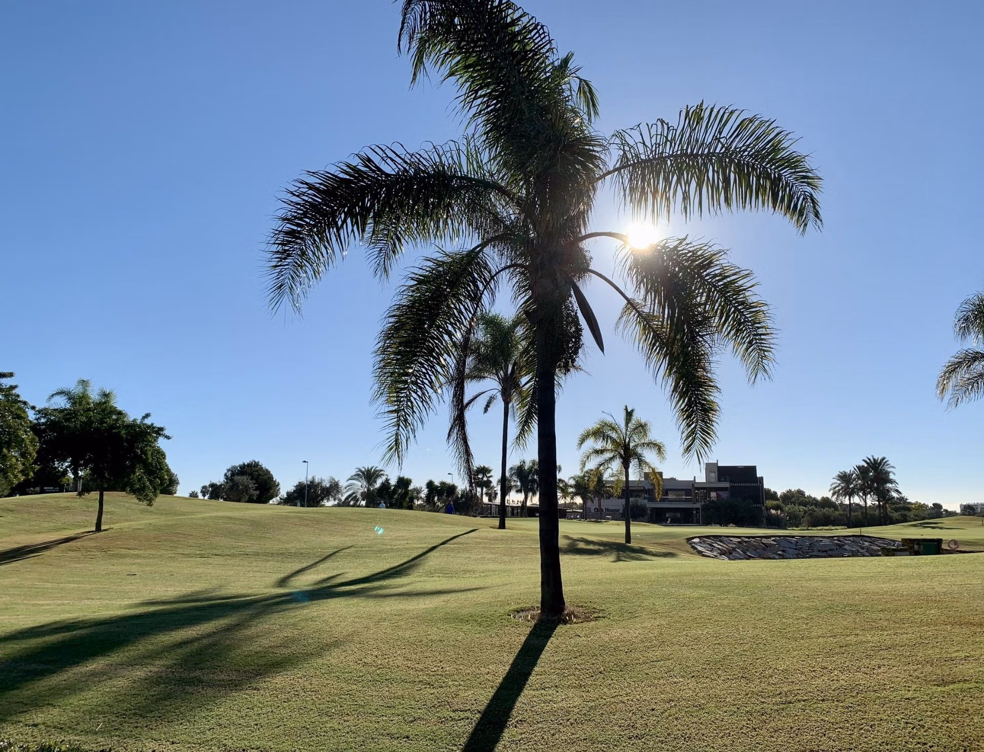Sunlit lush landscaped garden and golf course surrounding the spacious new build 3-bedroom bungalow in Roda Golf, San Javier.