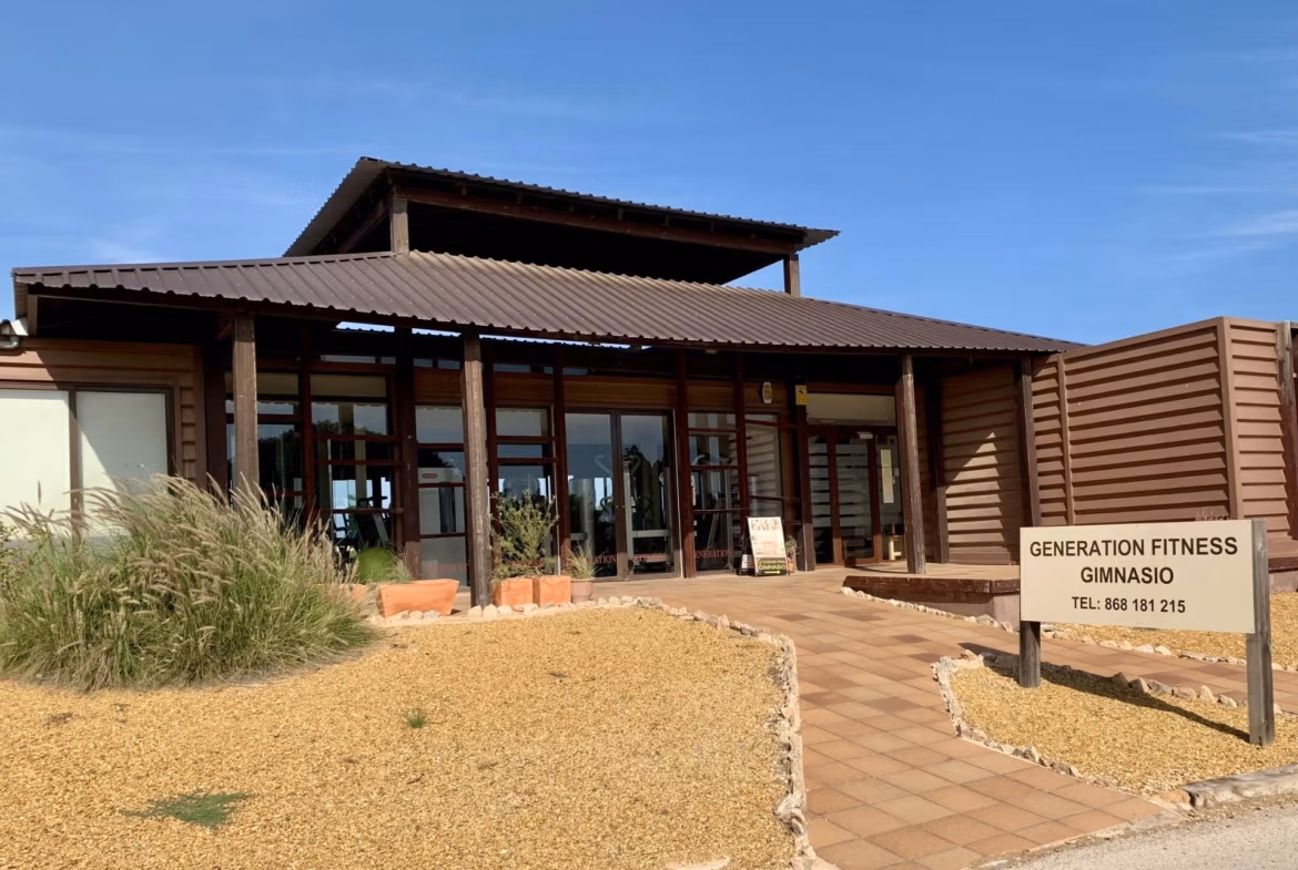Modern fitness gym exterior with rustic wooden accents near spacious new build 3-bedroom ground floor bungalow in Roda Golf San Javier