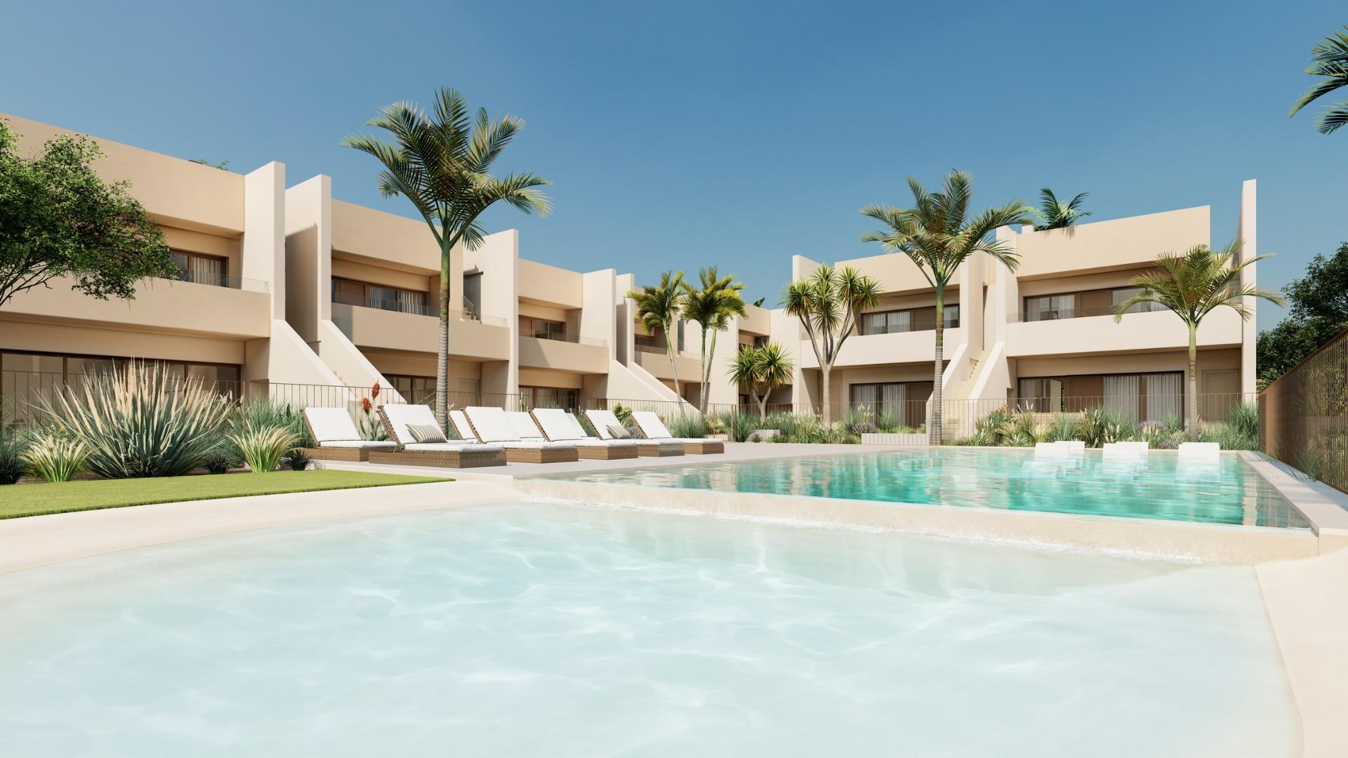 Modern spacious ground floor 3-bedroom bungalow with sun-drenched pool and landscaped garden in Roda Golf, San Javier.